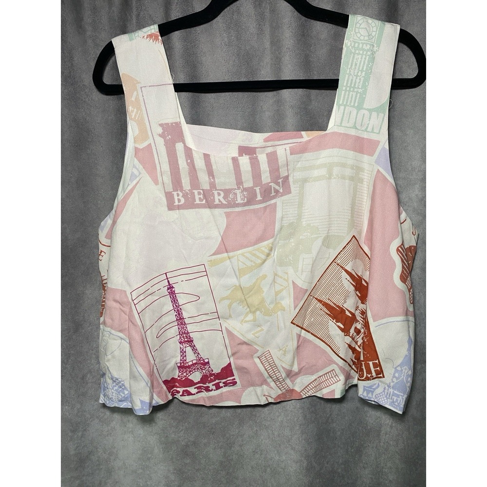 PROSPERINA Sleeveless Crop Resort Vacation Top Sz Med Pink Berlin London Paris